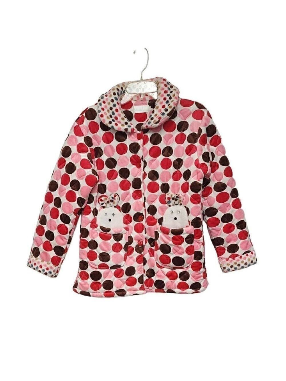Girls Polka-Dots Multicolor Pink Plush Jacket Size 10-12